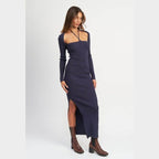 Emory Park elegant halter dress in navy with a side slit perfect for special occasions