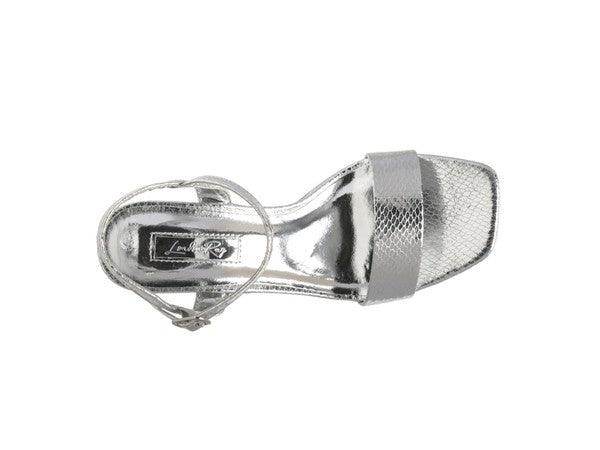 Rag Company elegant high heel footwear with a sleek silver design and ankle strap for stylish occasions