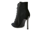 Rag Company elegant high heeled boots in black suede with side zipper and lace-up design