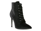 Rag Company elegant high heeled boots in black suede with lace-up front and pointed toe design