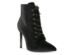 Rag Company elegant high heeled boots in black suede with lace-up front and pointed toe design