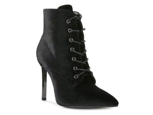 Rag Company elegant high heeled boots in black suede with lace-up front and pointed toe design