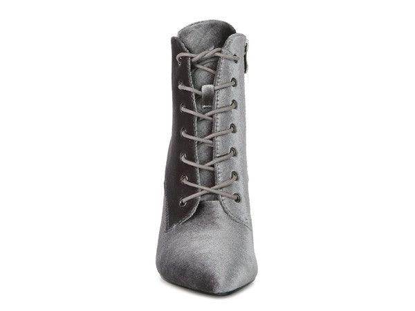 Rag Company elegant high heeled boots in grey with stylish lace-up design and pointed toe