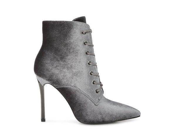 Rag Company elegant high heeled boots in gray with lace-up design and sleek stiletto heels