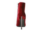 Elegant high heeled boots in red suede with a sleek design and zipper closure for stylish wear