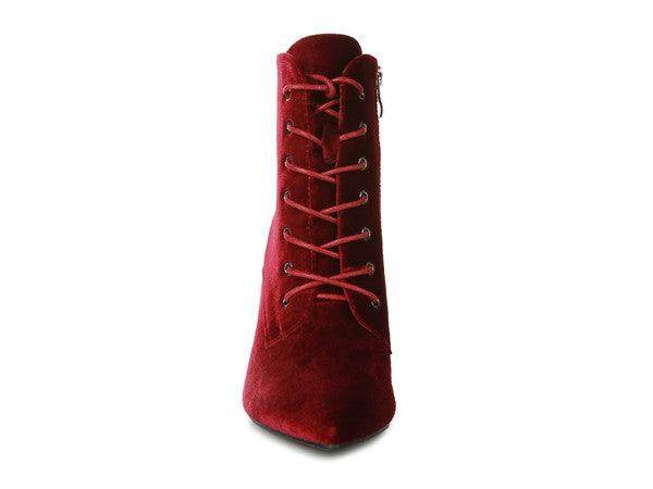 Rag Company elegant high heeled boots in red suede with lace-up design for chic style