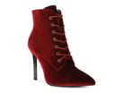 Rag Company elegant high heeled boots in red velvet with lace-up design for a stylish look