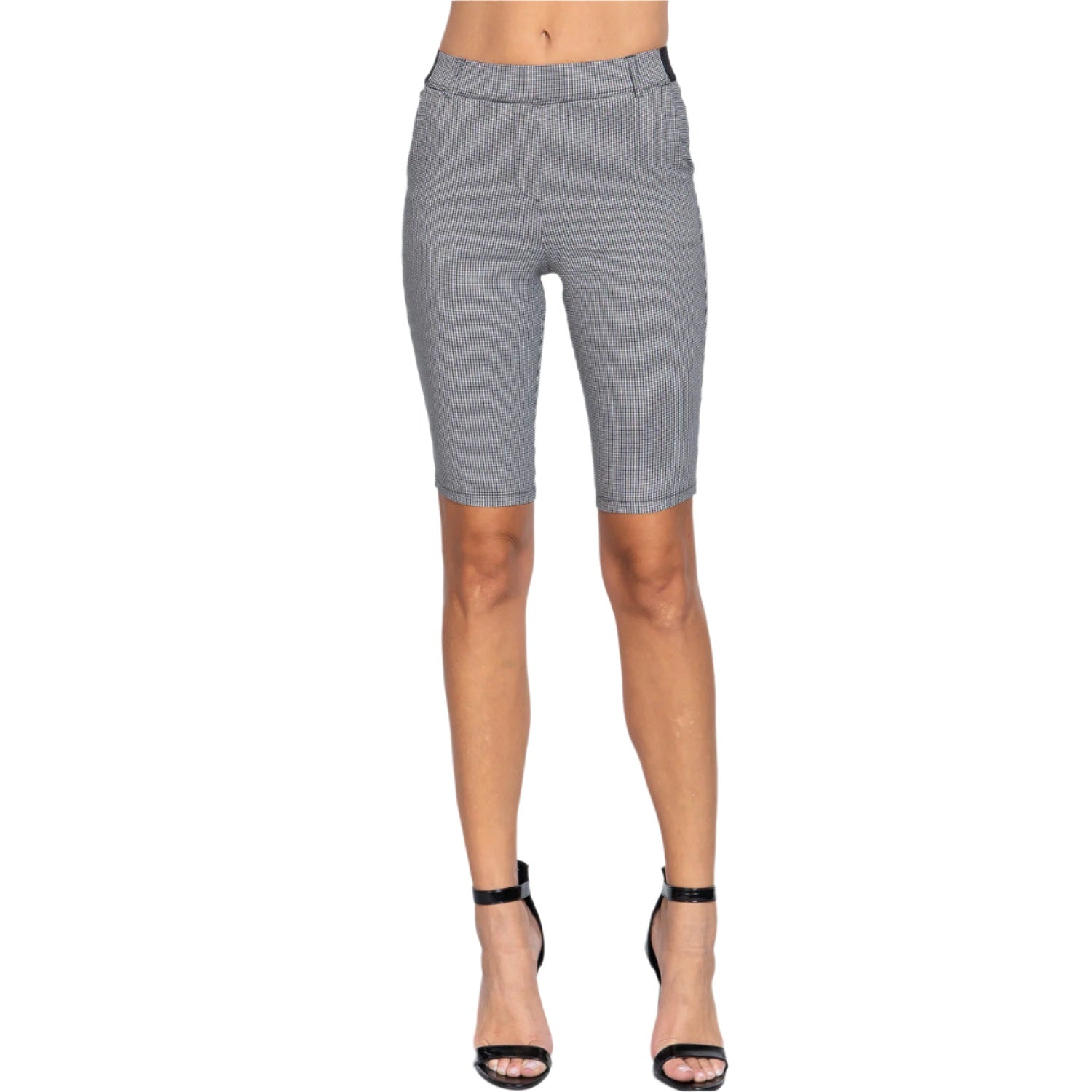 VacationGrabs women's elegant jacquard shorts for travel in gray with a fitted design