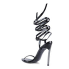 Rag Company elegant lace up heels in black with stiletto heels and stylish spiral straps