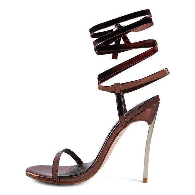 Rag Company elegant lace up heels in bronze with stylish ankle straps and a sleek stiletto heel