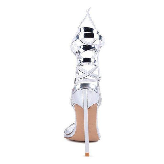 Rag Company elegant lace up heels in silver with stiletto design for a chic look