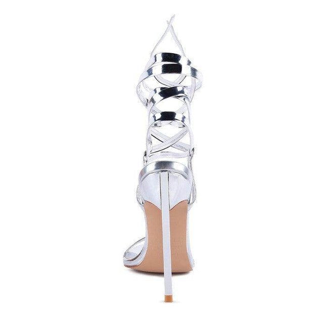 Rag Company elegant lace up heels in silver with stiletto design for a chic look