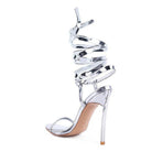 Rag Company elegant lace up heels with a stunning silver design and high stiletto heel