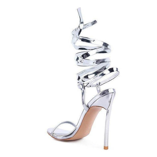 Rag Company elegant lace up heels with a stunning silver design and high stiletto heel