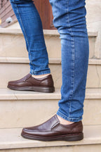 Elegant Men's Brown Leather Slip-On Loafers – front view