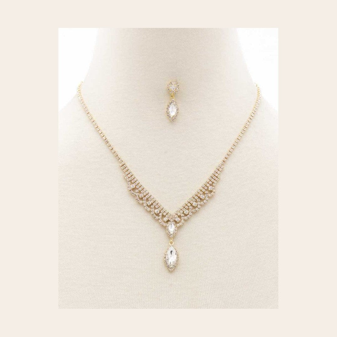 Elegant rhinestone necklace for women paired with matching earrings, perfect for special occasions