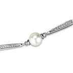 Elegant rhodium chain bracelet featuring a central pearl and sparkling accents for a sophisticated look