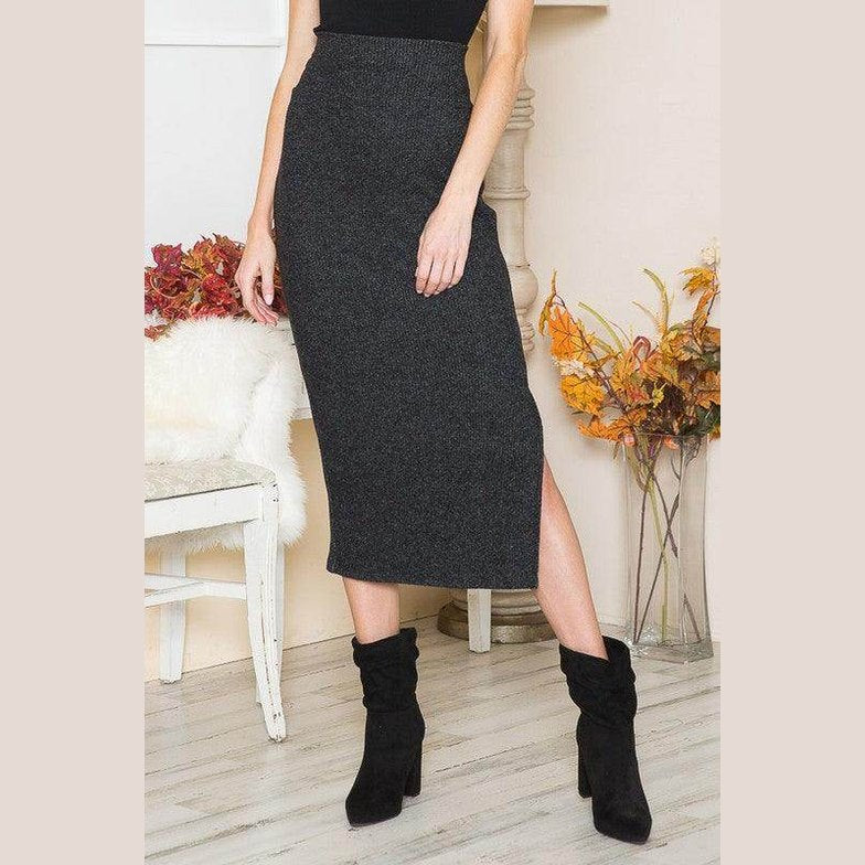 Orange Farm Clothing elegant slit skirt in dark gray with stylish side slit for a chic look