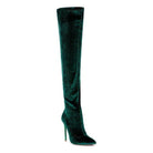 Rag Company elegant stiletto boots in green velvet with a sleek over-the-knee design