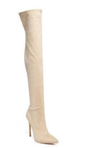 Elegant stiletto boots for women in beige with a high thigh-high design and pointed toe