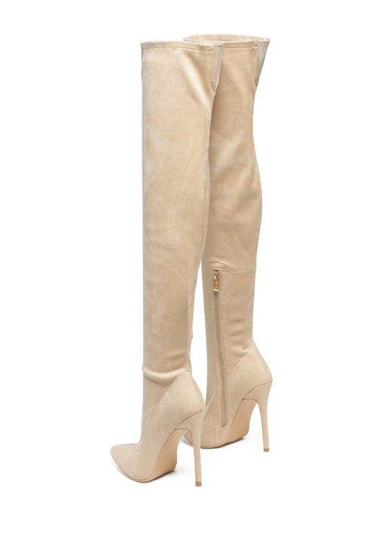 Rag Company elegant stiletto boots for women in beige with a sleek over-the-knee design