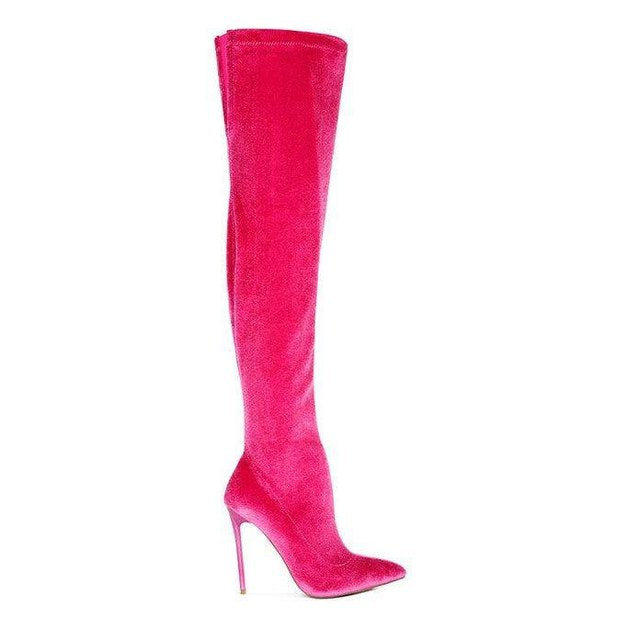 Rag Company elegant stiletto boots in pink velvet for stylish and trendy looks