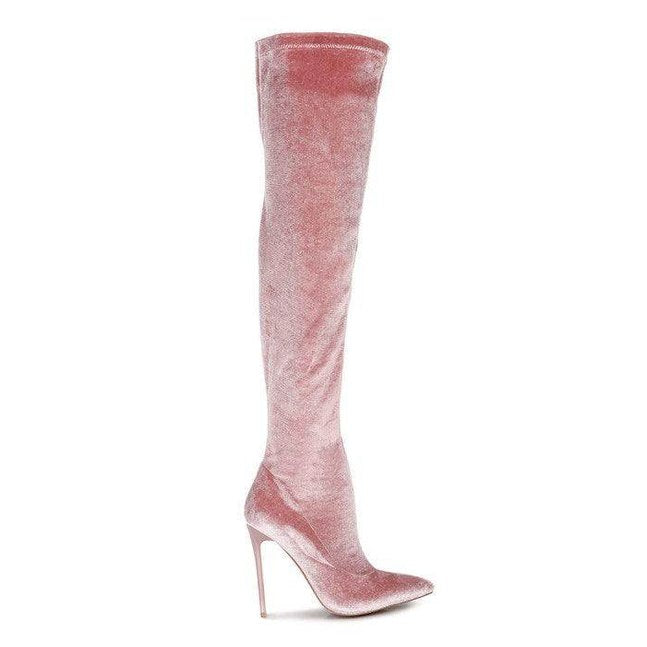 Rag Company elegant stiletto boots in soft pink velvet for a chic fashion statement