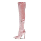 Rag Company elegant stiletto boots in pink velvet with a sleek thigh-high design and zipper detail