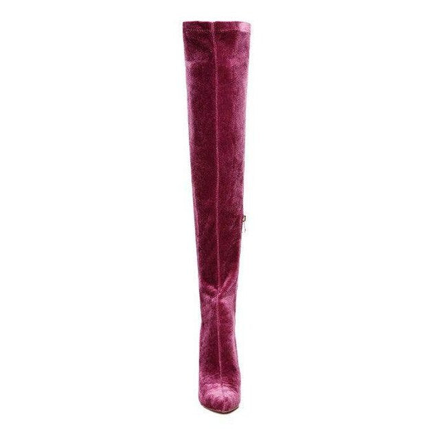 Rag Company Elegant Stiletto Boots in Burgundy with a Sleek Over-the-Knee Design