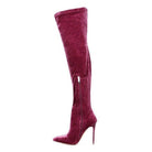 Rag Company elegant stiletto boots in burgundy with a sleek thigh-high design and pointed toe