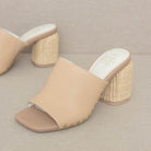 Oasis Society elegant studded heels in beige with woven block heel for stylish summer wear