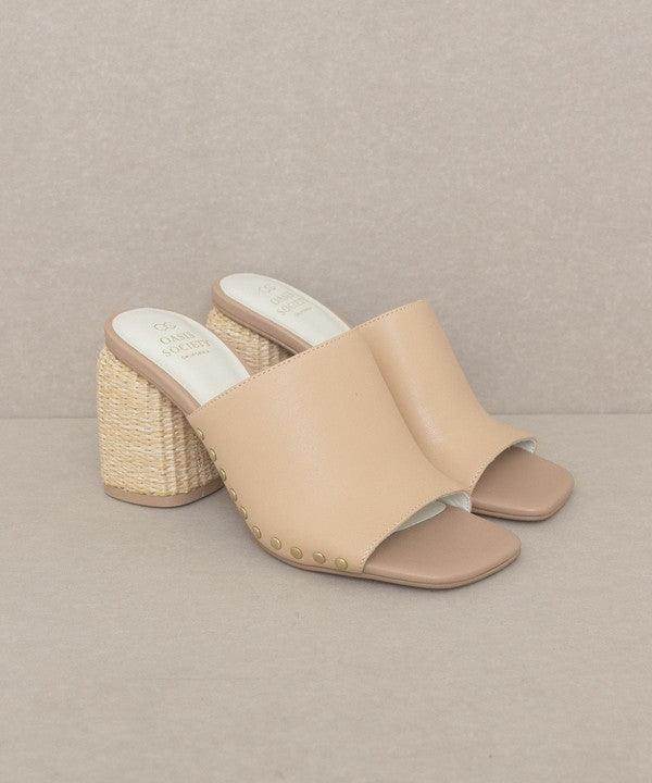 Oasis Society Women's Sandals with Elegant Studded Heels and Comfortable Chunky Design