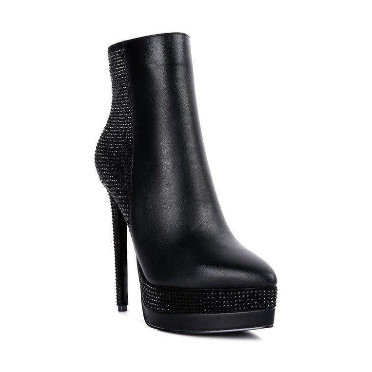 Rag Company Women's Elegant Vacation Footwear Black High Heels with Sparkling Detail