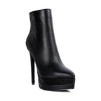 Rag Company Women's Elegant Vacation Footwear Black High Heels with Sparkling Detail