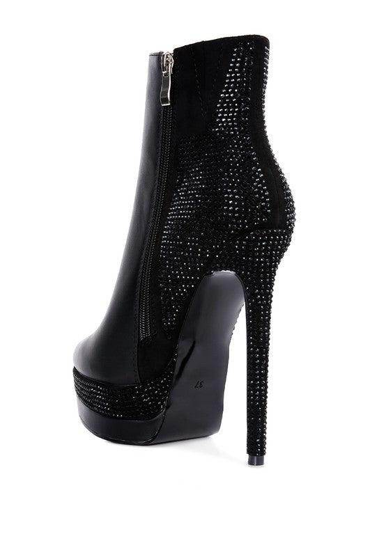 Rag Company Women's Black Booties with Stiletto Heels, ideal elegant vacation footwear