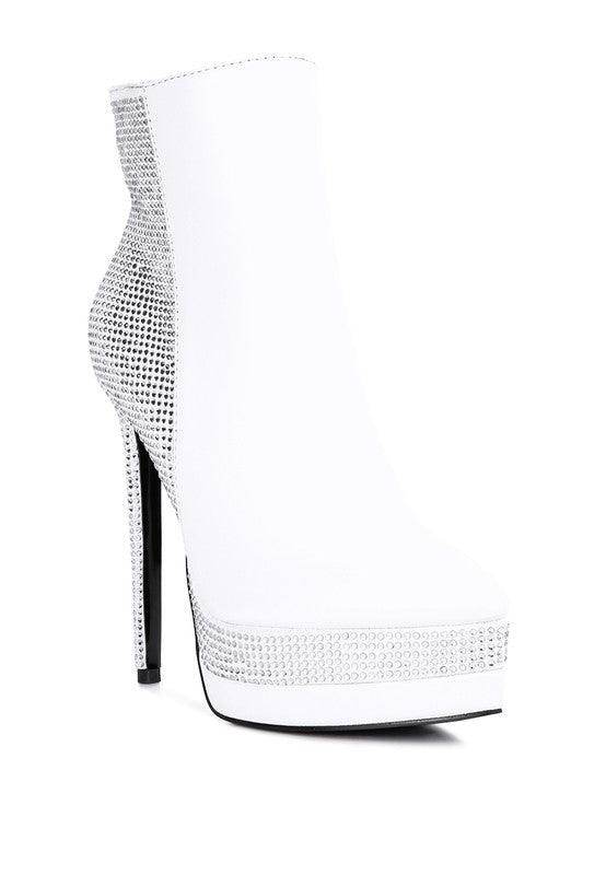Rag Company women's white ankle boots with rhinestone detailing for elegant vacation footwear
