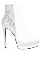 Rag Company Elegant Vacation Footwear - White Rhinestone Ankle Boots with High Heels