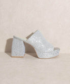 Let's See Style Elegant Vacation Shoes Silver Platform Sandals with Chunky Heels for Stylish Comfort
