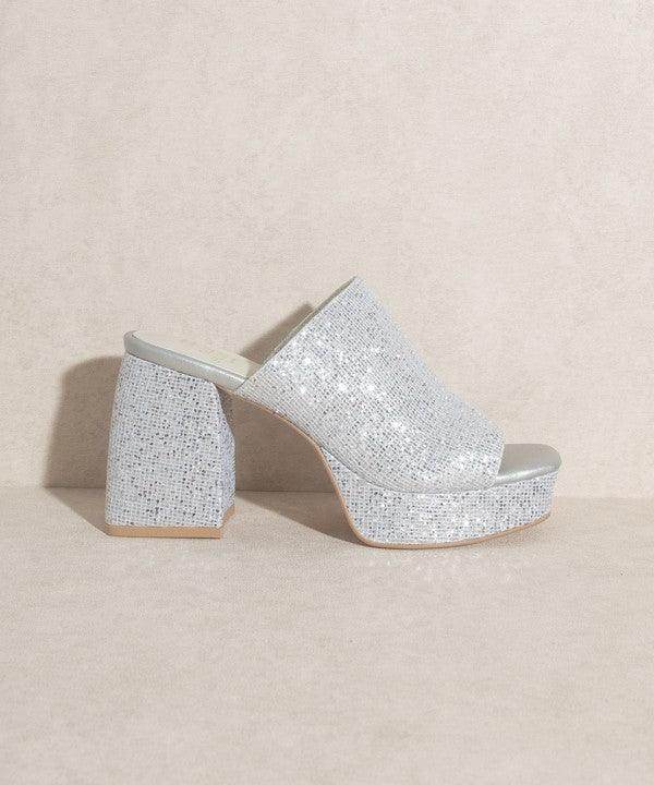Let's See Style Elegant Vacation Shoes Silver Platform Sandals with Chunky Heels for Stylish Comfort