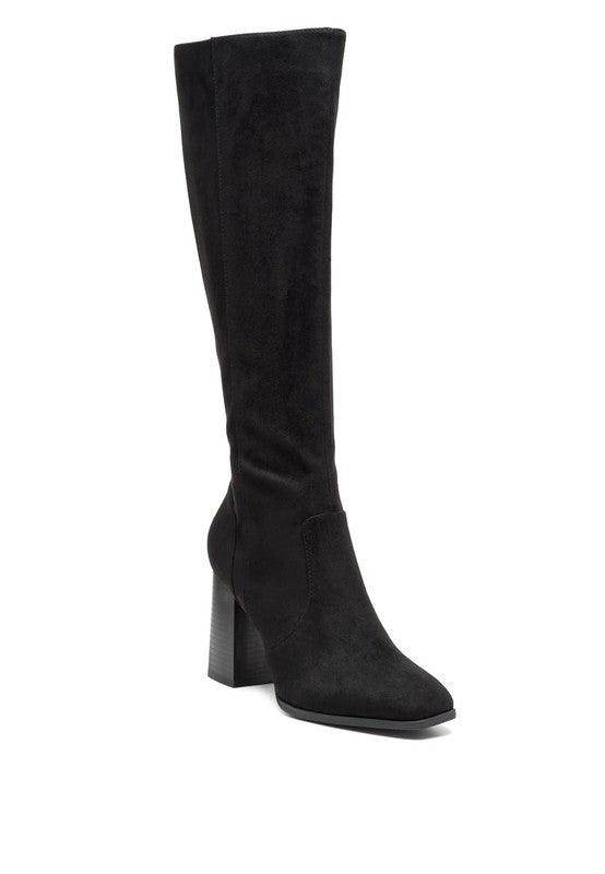 Rag Company elegant velvet boots with a sleek design and high block heel for stylish footwear