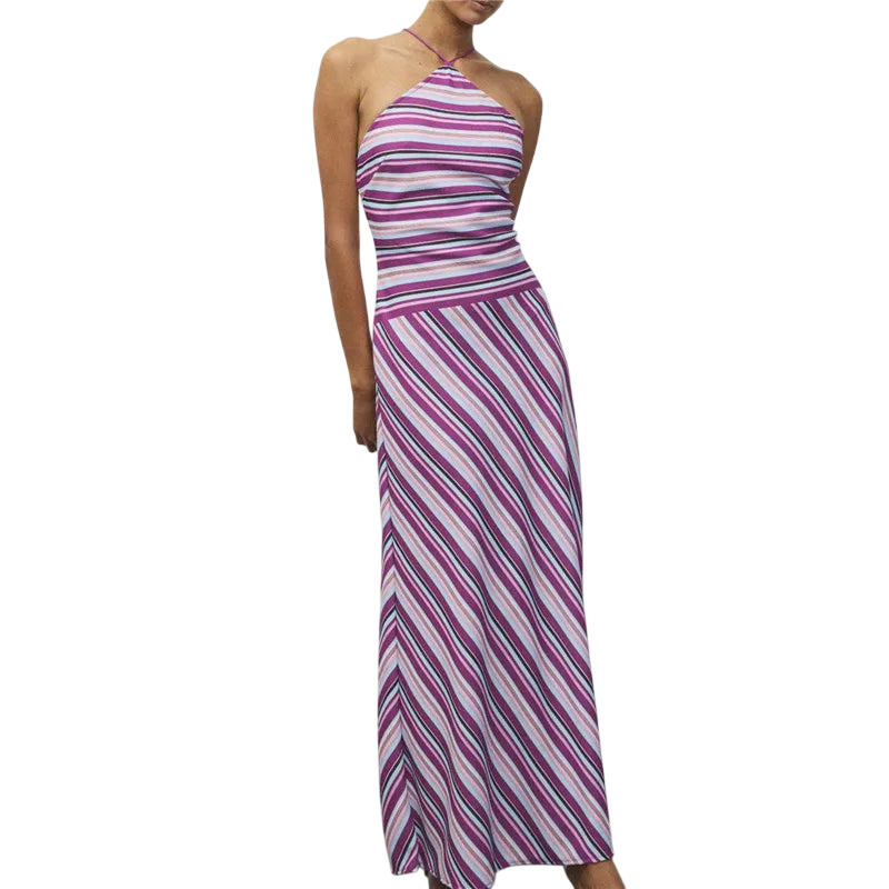 Chic Striped Halter Neck Maxi Dress for Women