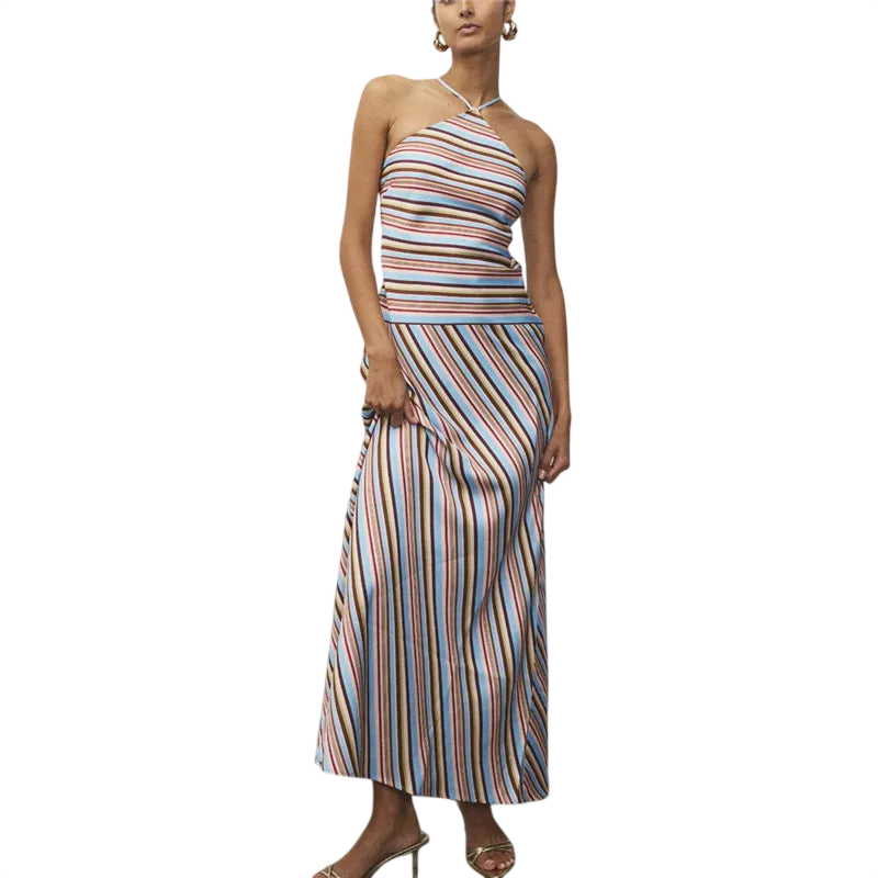 Chic Striped Halter Neck Maxi Dress for Women