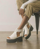 Oasis Society Elizabeth strapped sandals in white with chunky heel for stylish summer wear