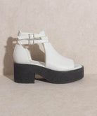 Oasis Society Elizabeth strapped sandals in white with double buckle design and chunky black sole