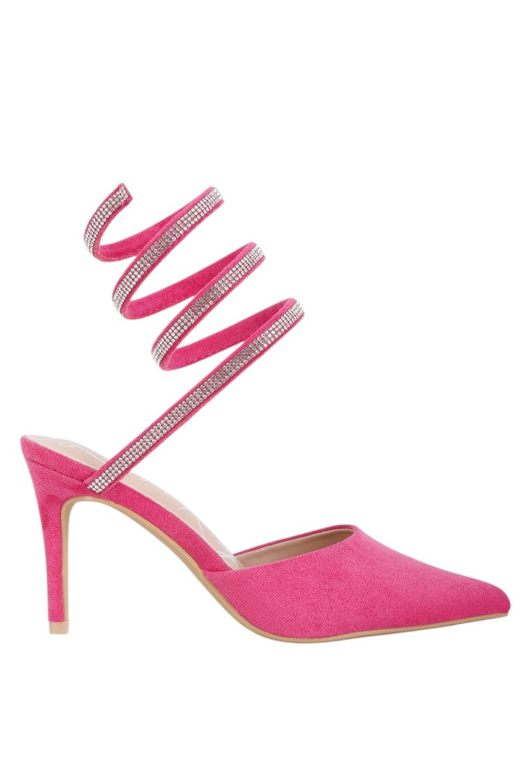 Elvira Rhinestone Embellished Strap Up Sandals