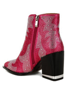 Embellished pink ankle boots for women with stylish designs and a chunky heel