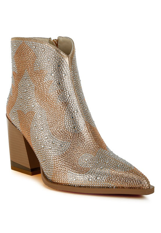 Embellished pink ankle boots for women with sparkling design and stylish heel