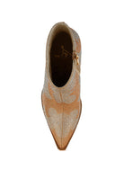 Embellished pink ankle boots for women with decorative design and stylish pointed toe