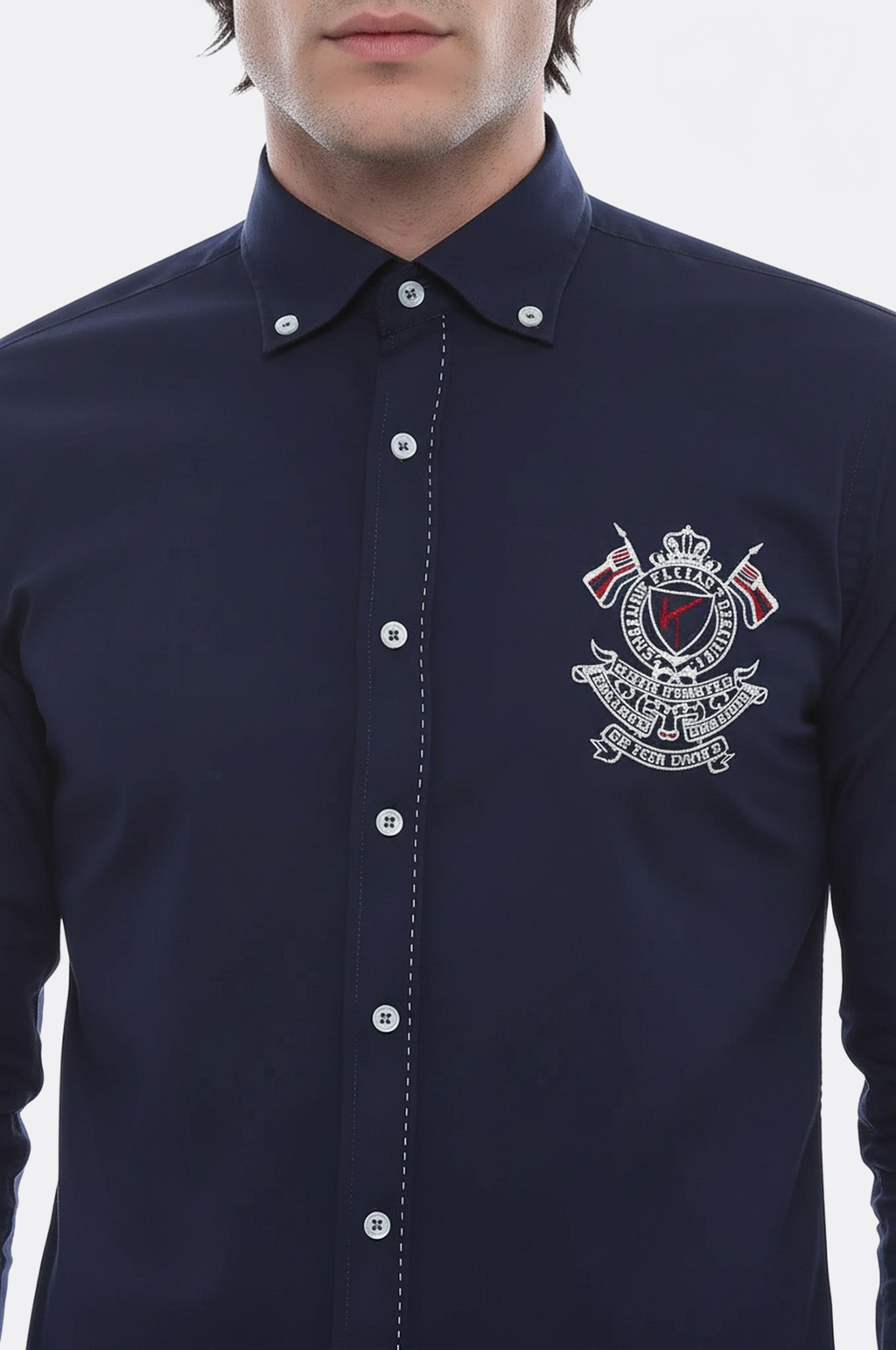 Emblemed Long Sleeve Navy Blue Shirt by Wessi – detail view