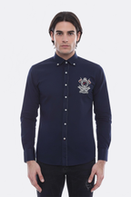 Emblemed Long Sleeve Navy Blue Shirt by Wessi – side view